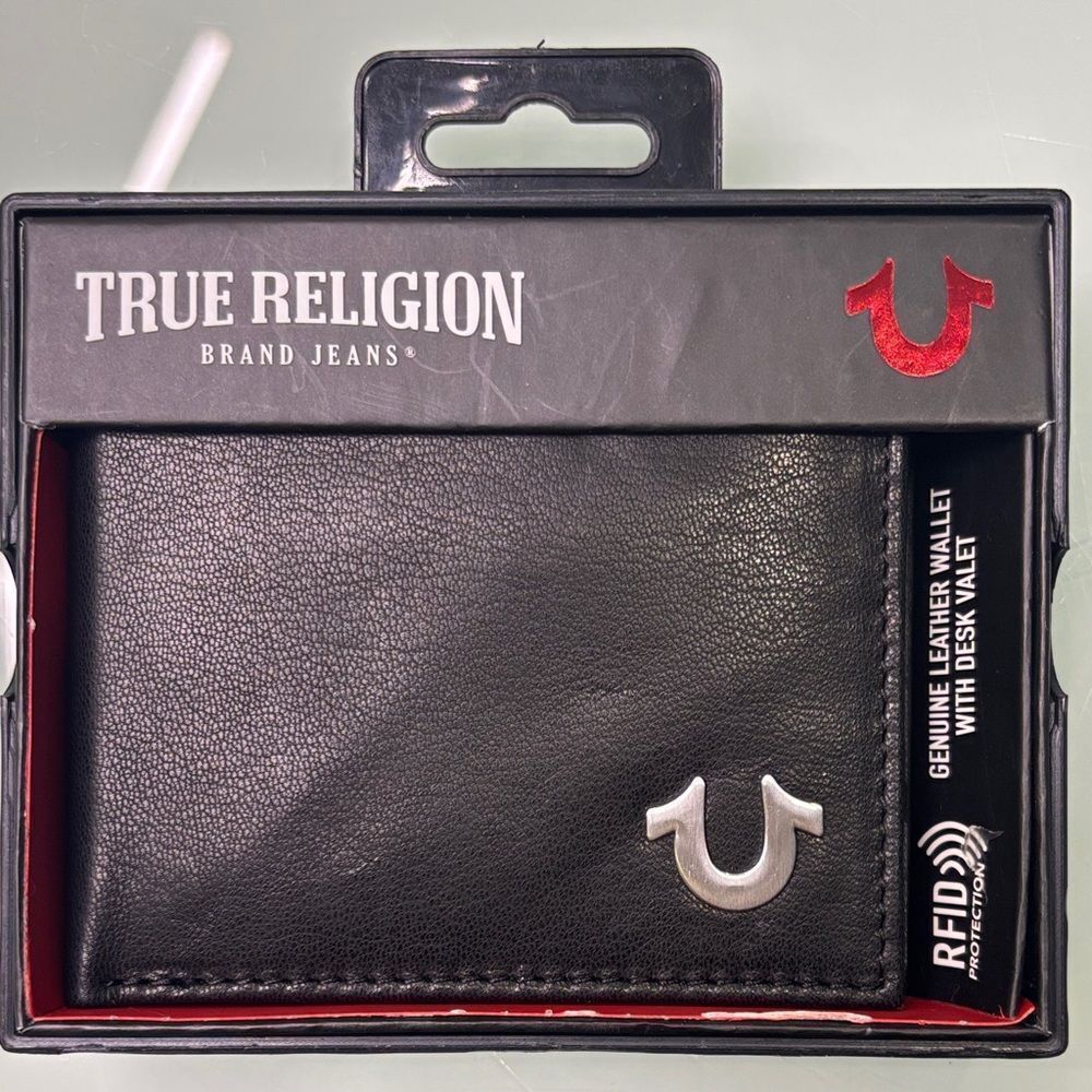 True Religion Black and Silver Leather Wallet
